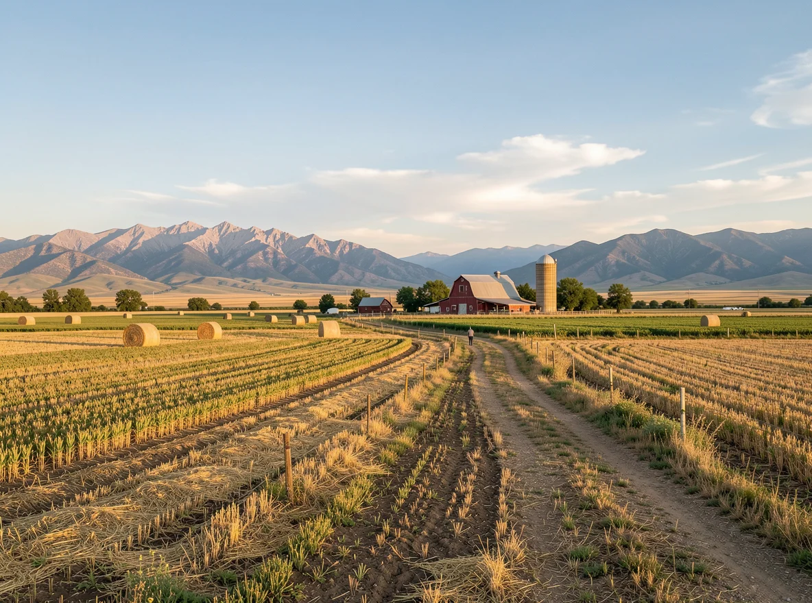 Farmland and mountain views near Benjamin