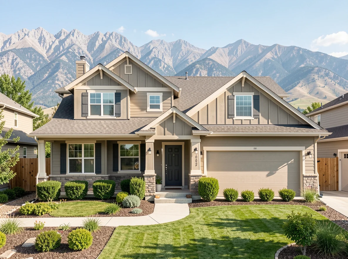 Utah home exterior with mountain backdrop