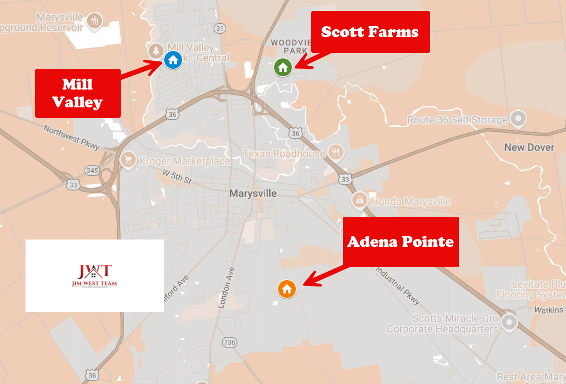 image showing locations of popular Maysville neighborhoods