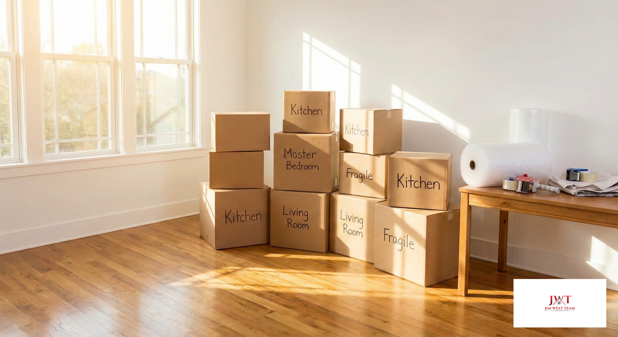 Organized moving boxes prepared for home transition in Marysville Ohio