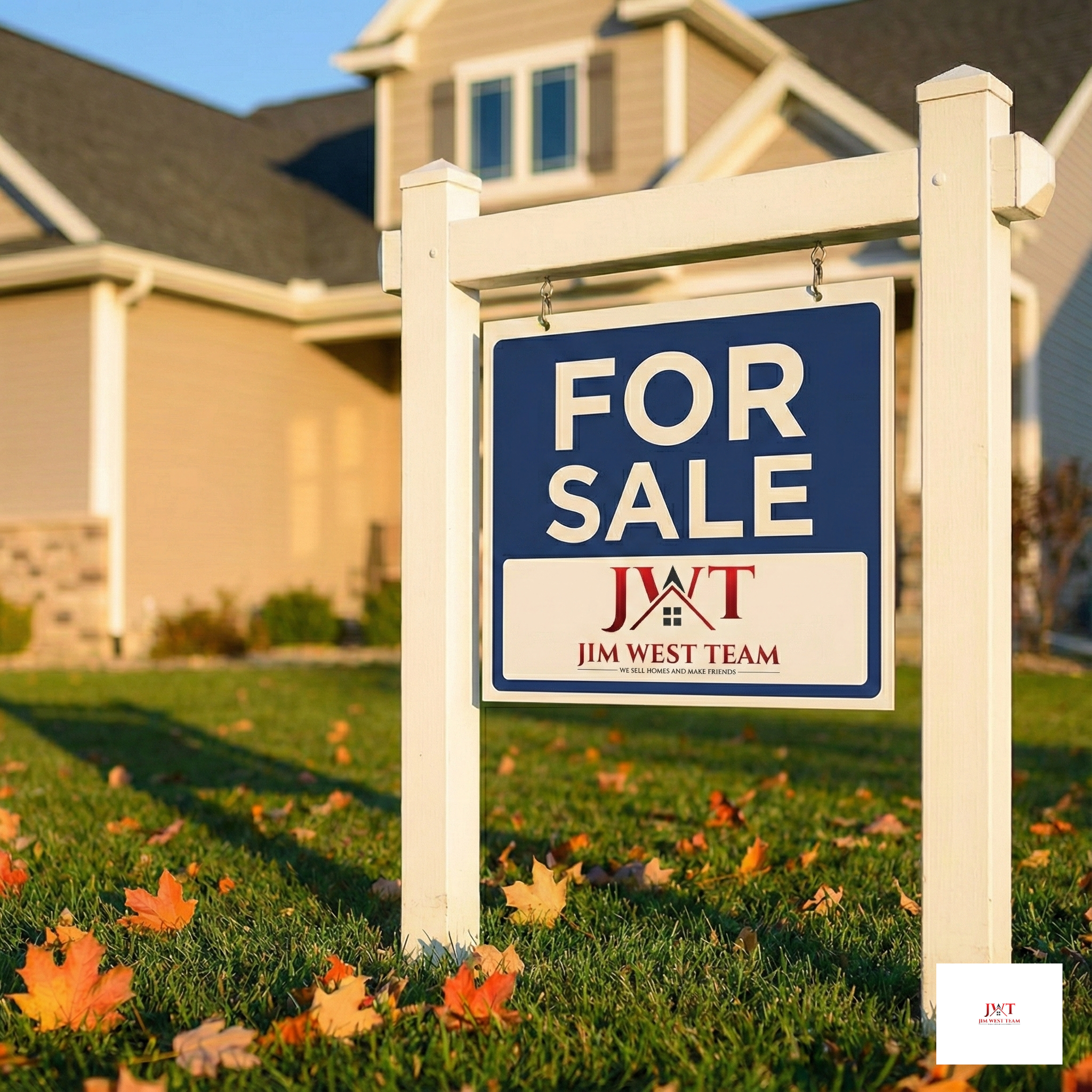 Jim West Team for sale sign in front of Marysville Ohio home with fall leaves showing active real estate listing