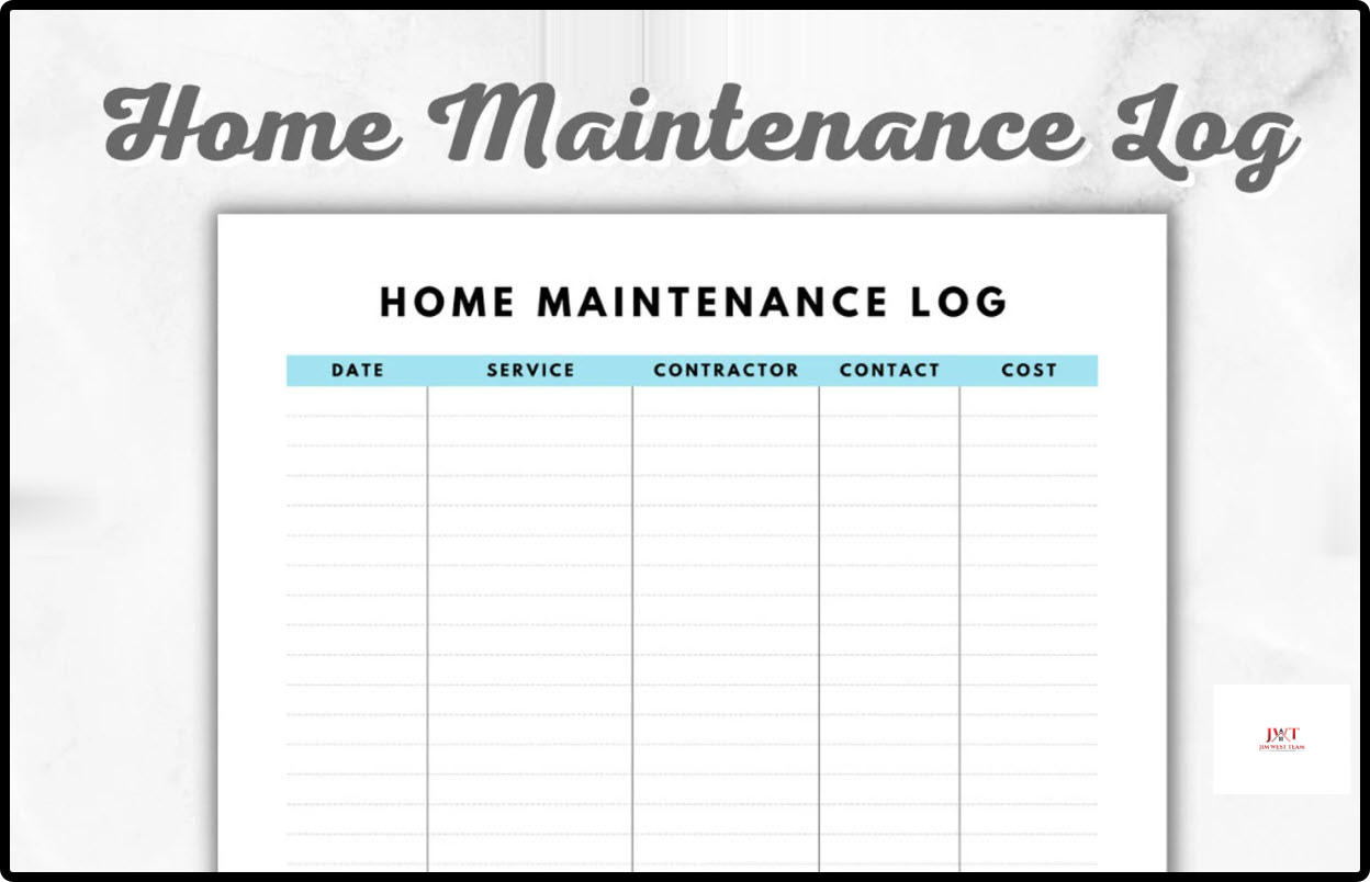 “Home maintenance log template with columns for date, service, contractor, contact, and cost — a useful record for Marysville homeowners preparing to sell.”