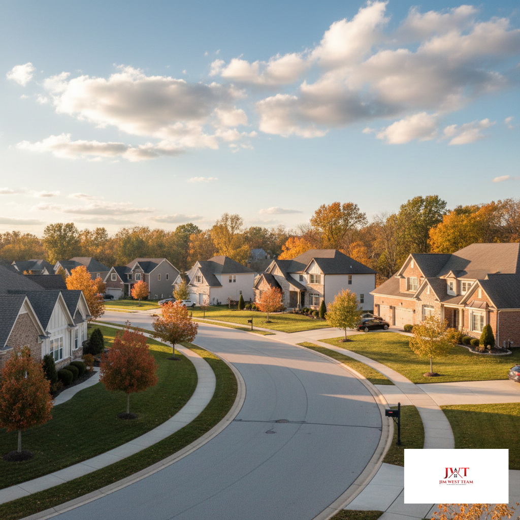 Tree-lined residential street with single-family homes in Marysville, Ohio, representing the local housing market and neighborhood lifestyle