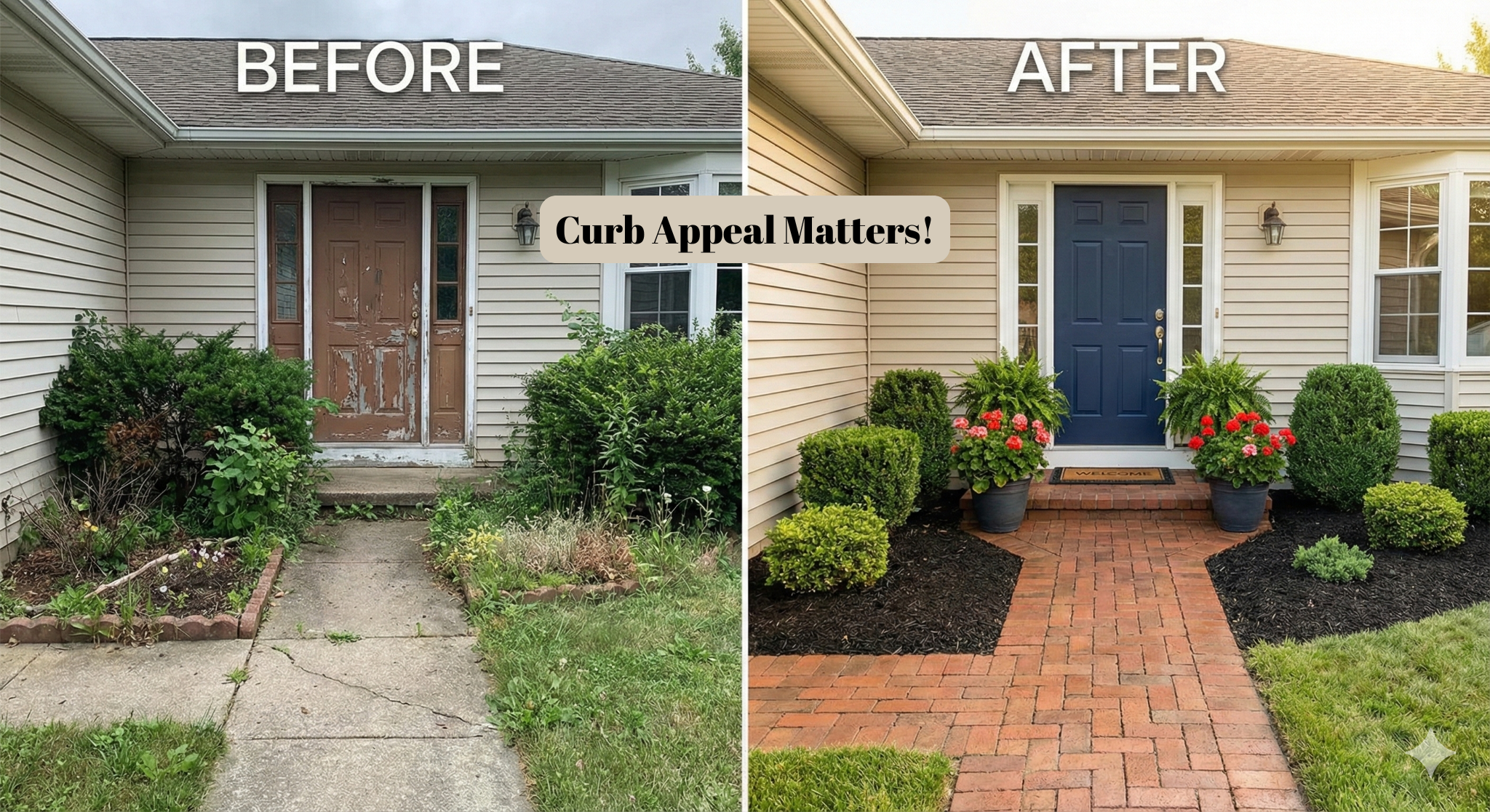 Before and after comparison of curb appeal improvements to sell Marysville home faster