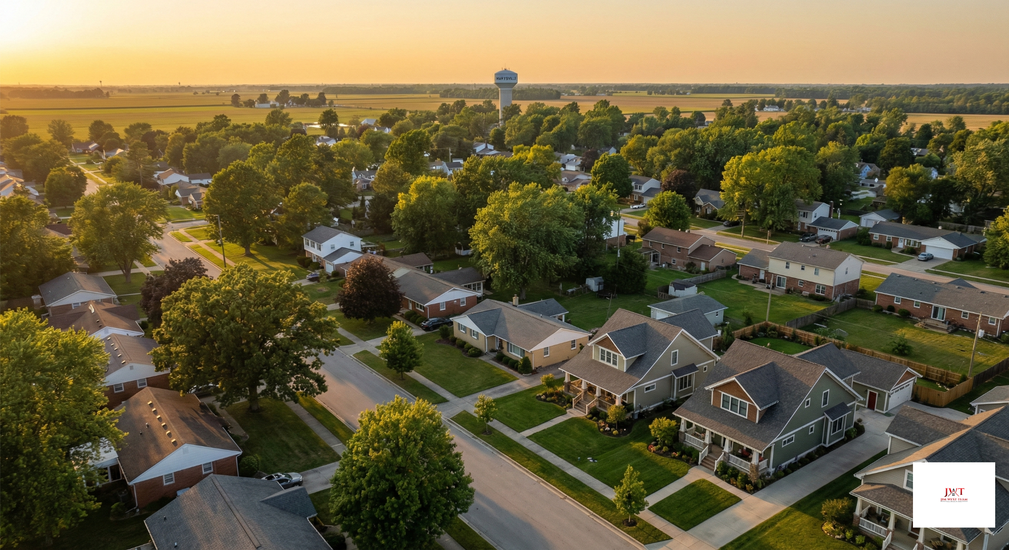Aerial view of a residential neighborhood in Marysville Ohio 43040