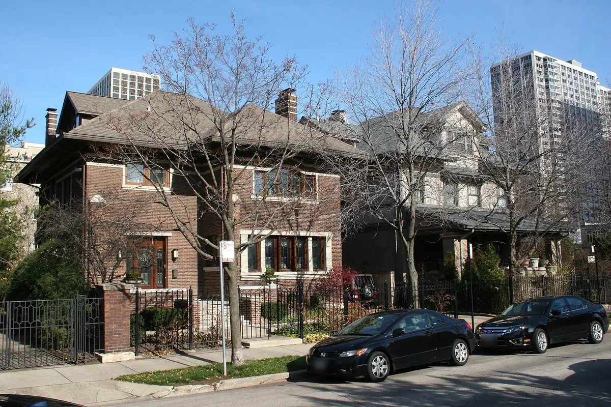 Historic brick houses along Hutchinson Street in the Buena Park, Chicago landmark district