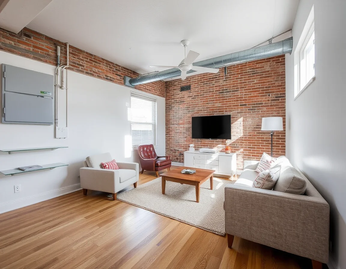 Finished lower-level interior with visible home systems access