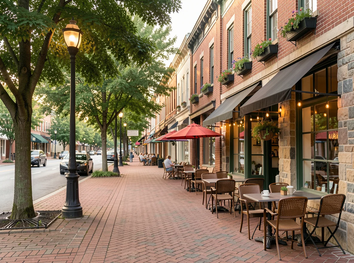 Historic downtown streetscape in Monroe, Georgia