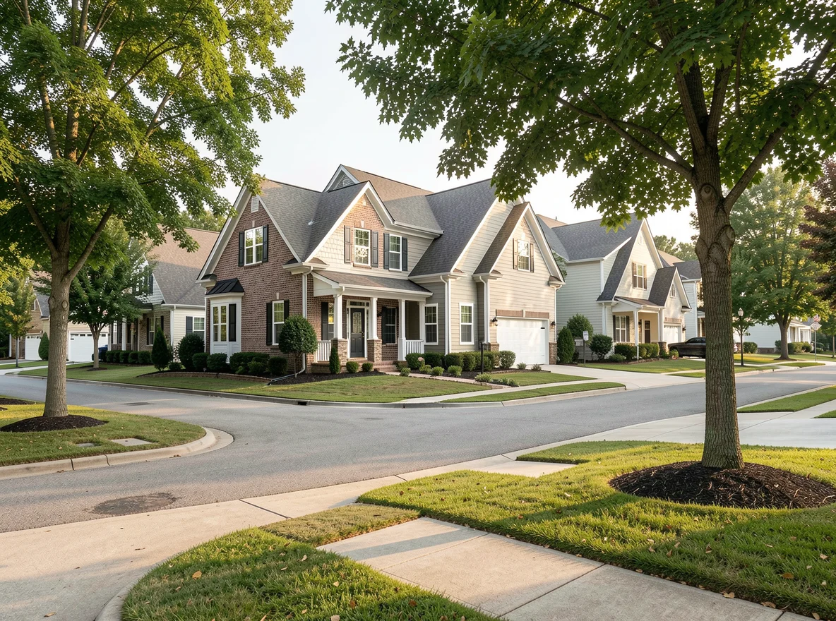 Neighborhood streetscape in Loganville, Georgia