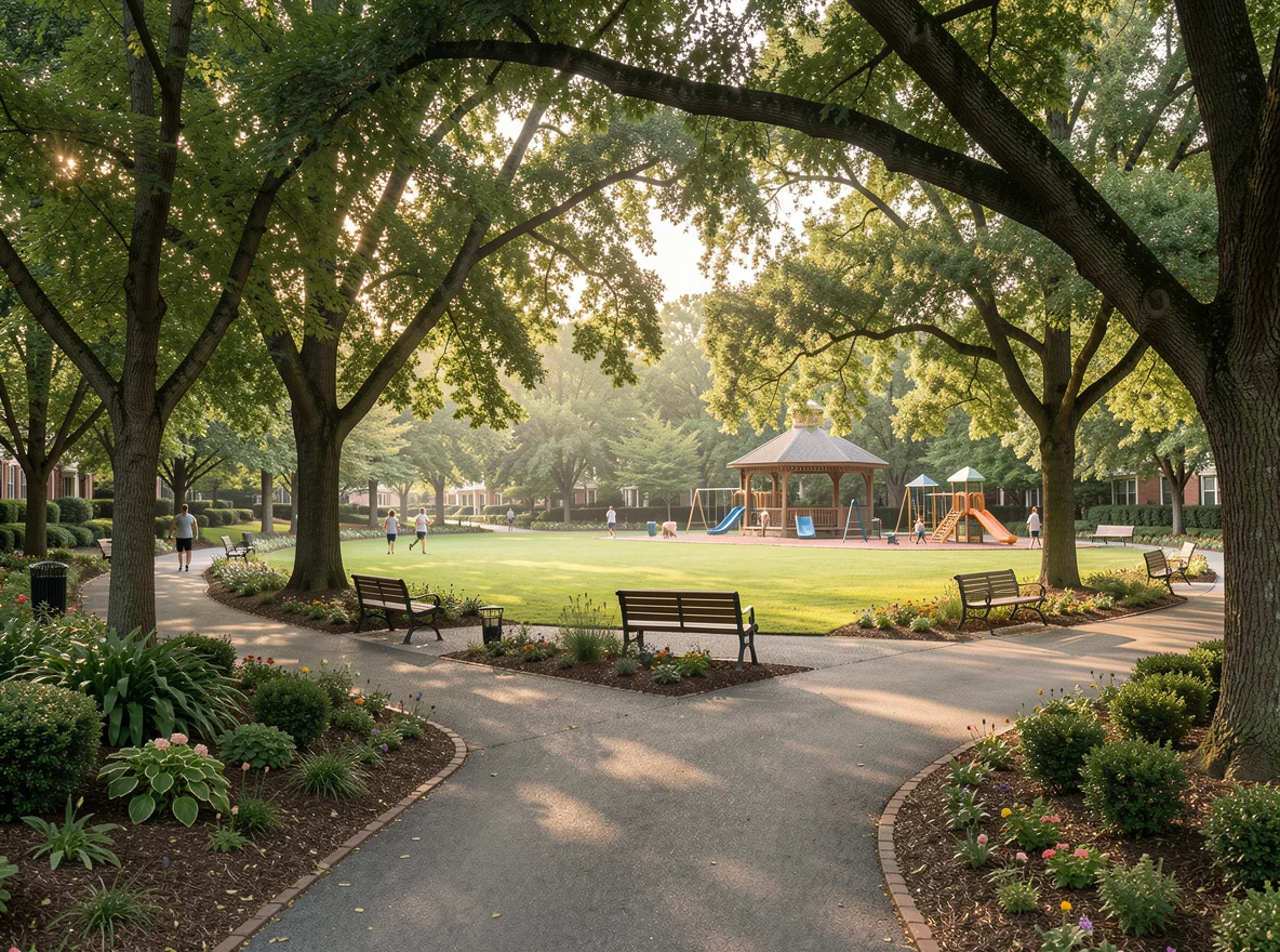 Tree-lined neighborhood park and walking trail in Atlanta