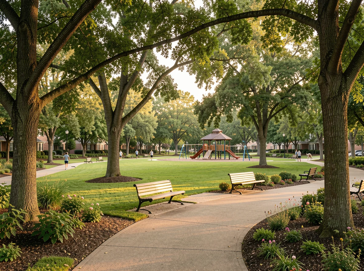 Roswell neighborhood park with walking paths and mature trees