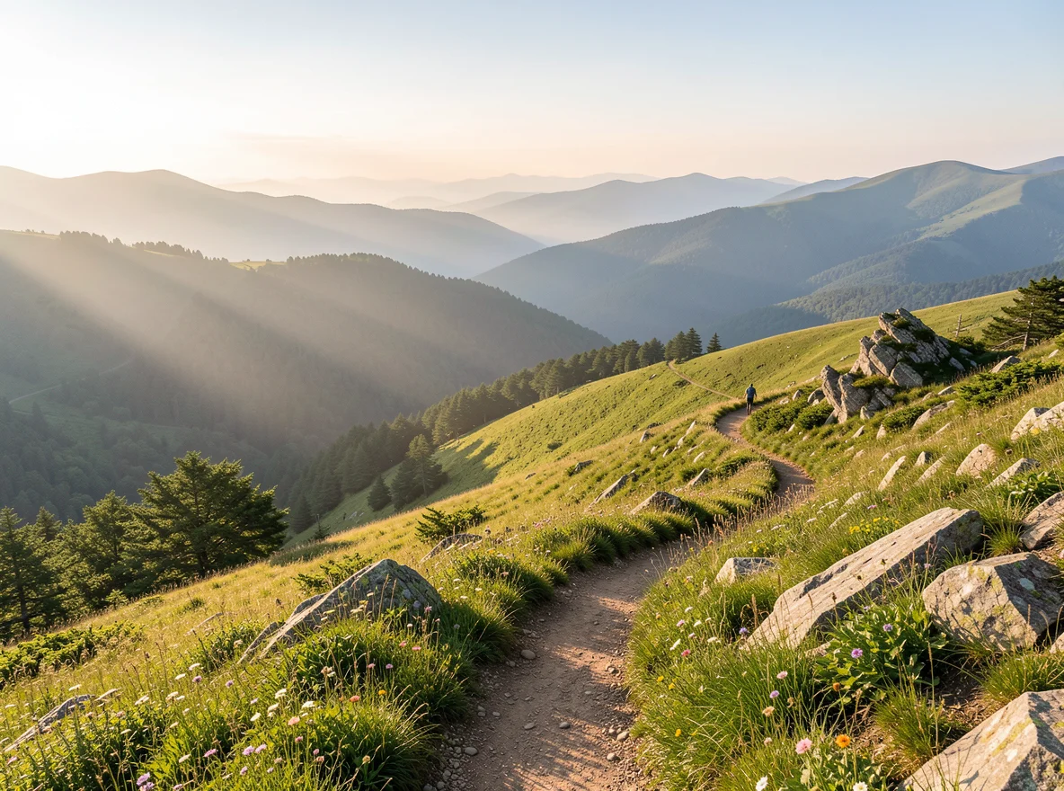 Mountain trail overlooking the Blue Ridge foothills near Jefferson