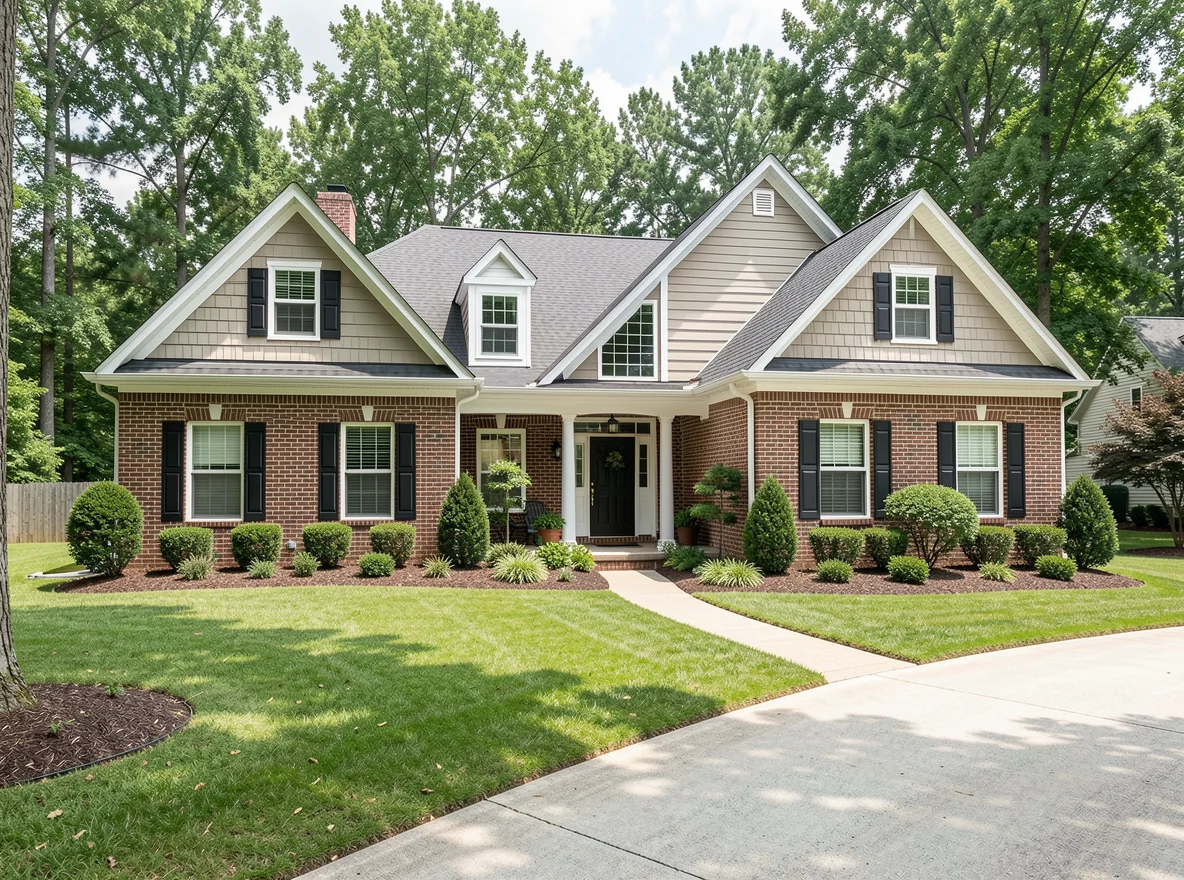 Suburban home exterior with manicured landscaping in Lawrenceville