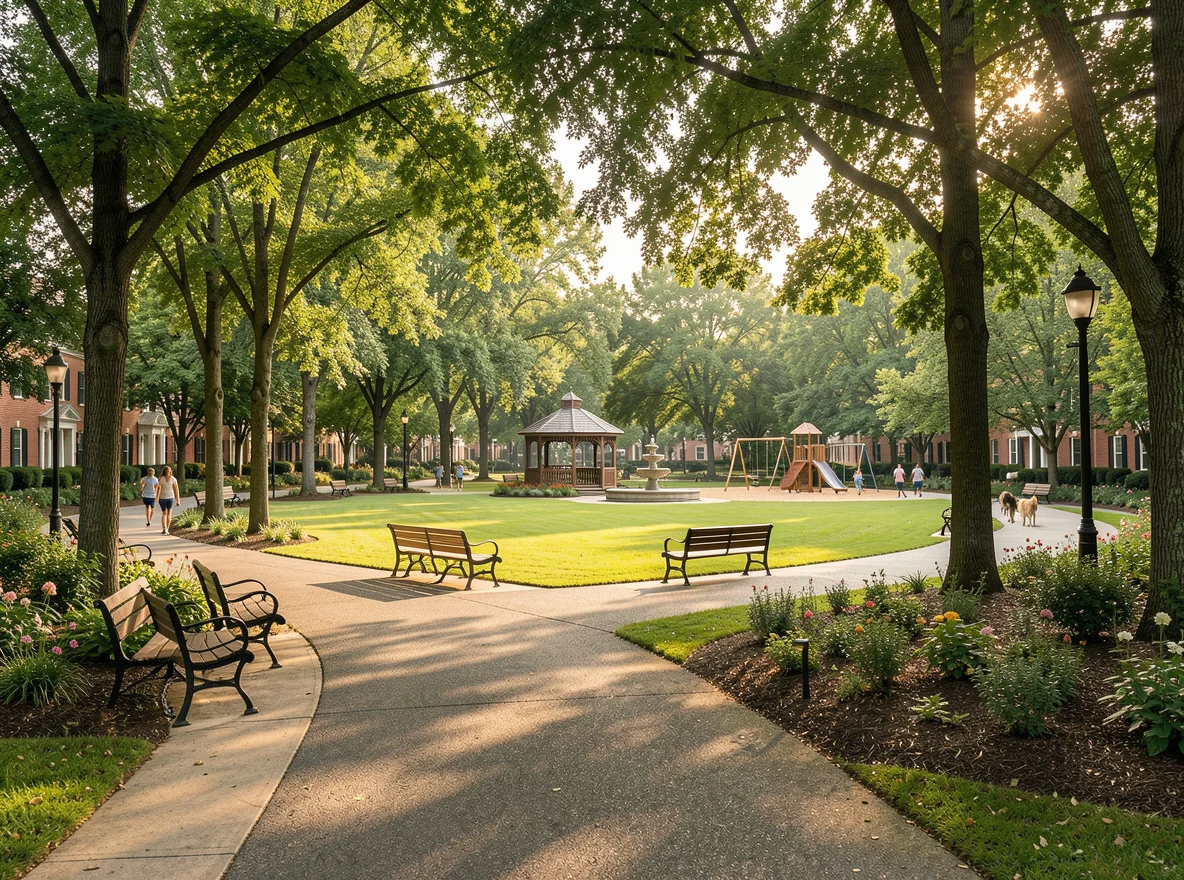 Walking trail and open green space at a neighborhood park in Lawrenceville