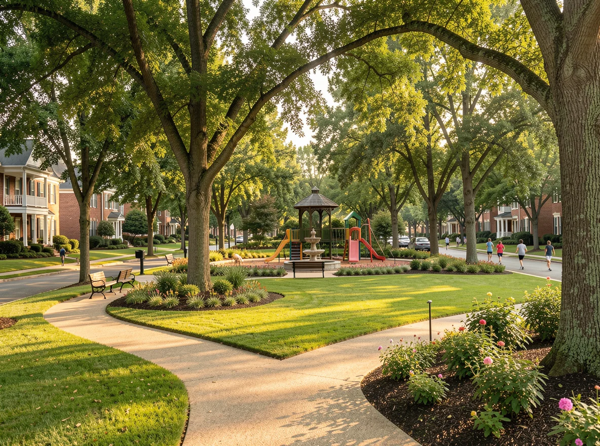 Sugar Hill neighborhood streetscape and green space