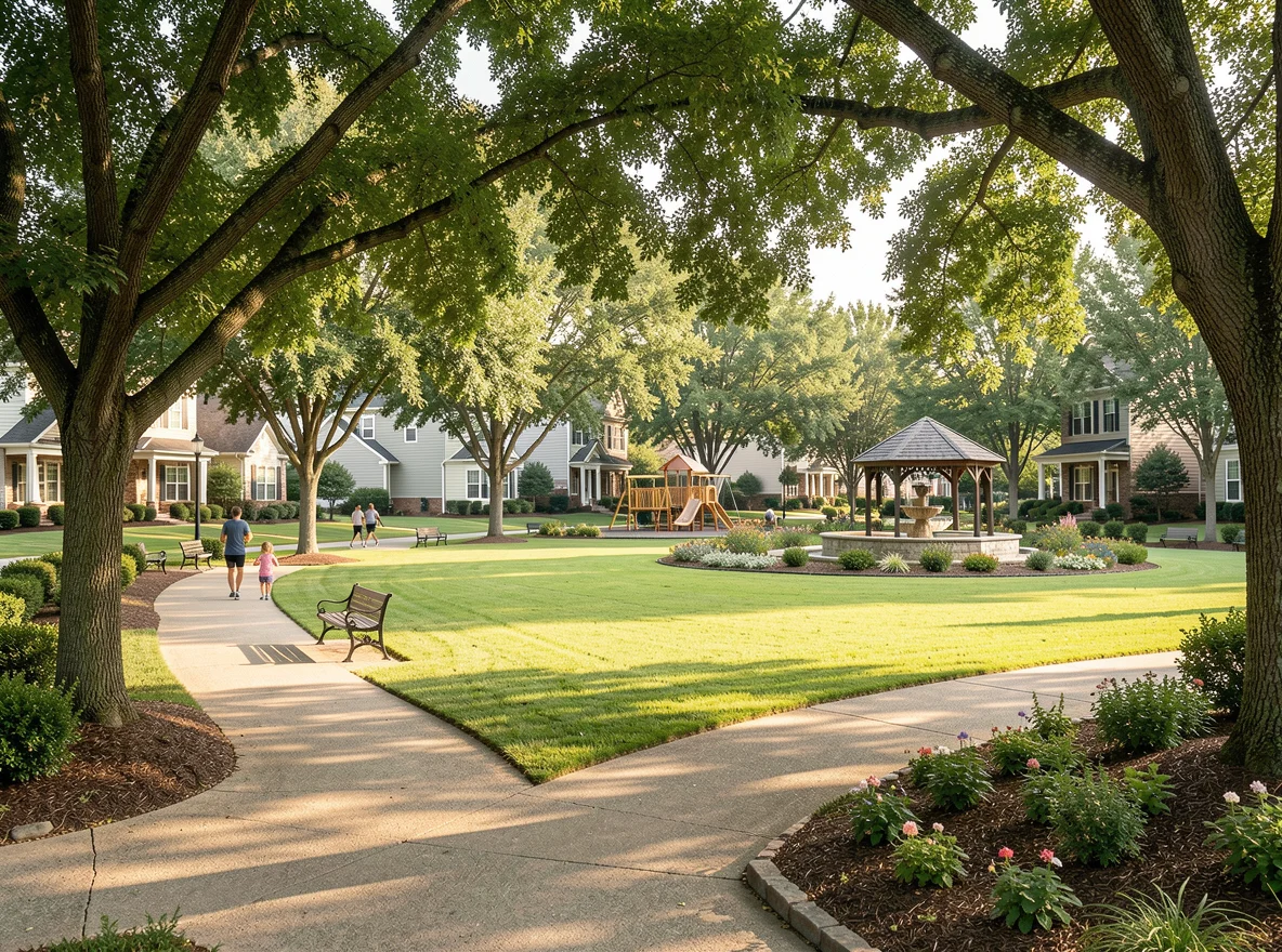 Neighborhood park and suburban streetscape in Cumming, Georgia