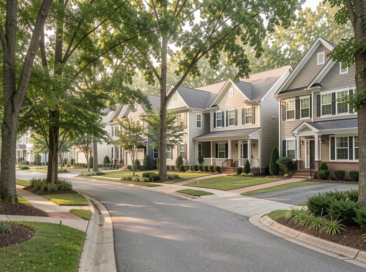 Tree-lined residential street in Dunwoody, Georgia