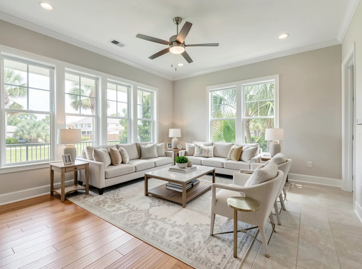 Bright interior designed for comfort in South Florida heat