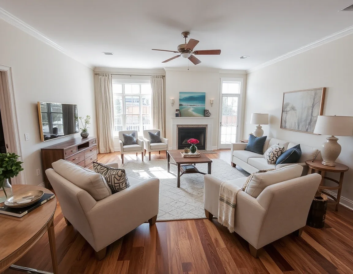 Prepared living room ready for a real estate showing