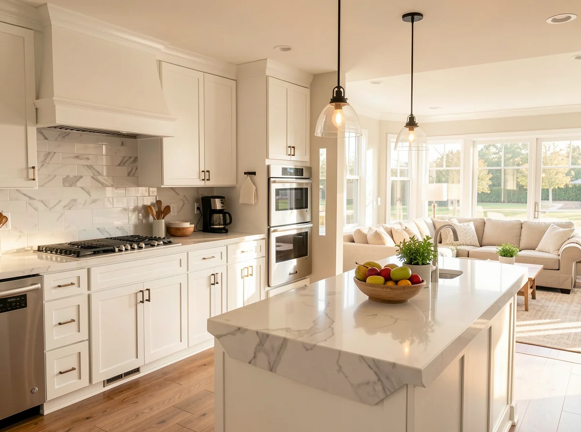 Bright kitchen and living space in a move-in ready home