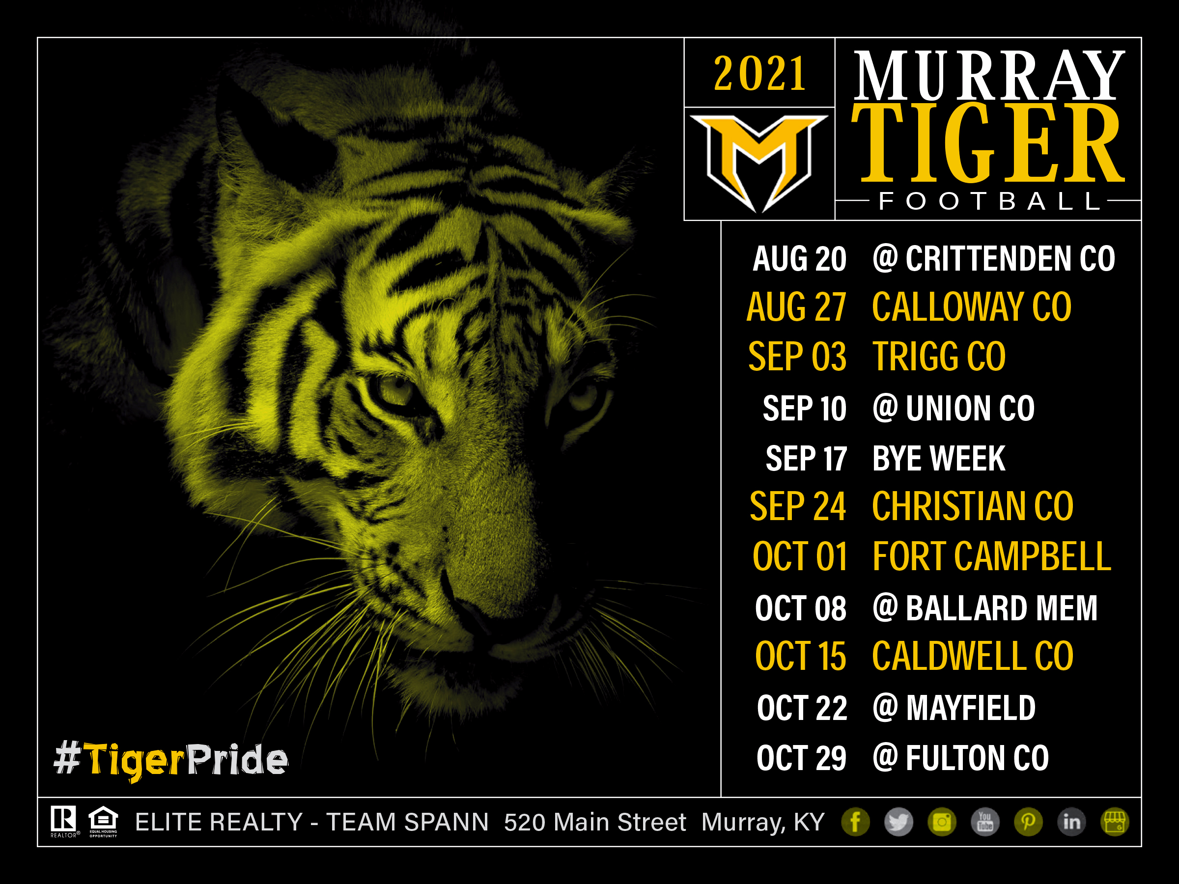 2021 Murray Tiger Football Schedule