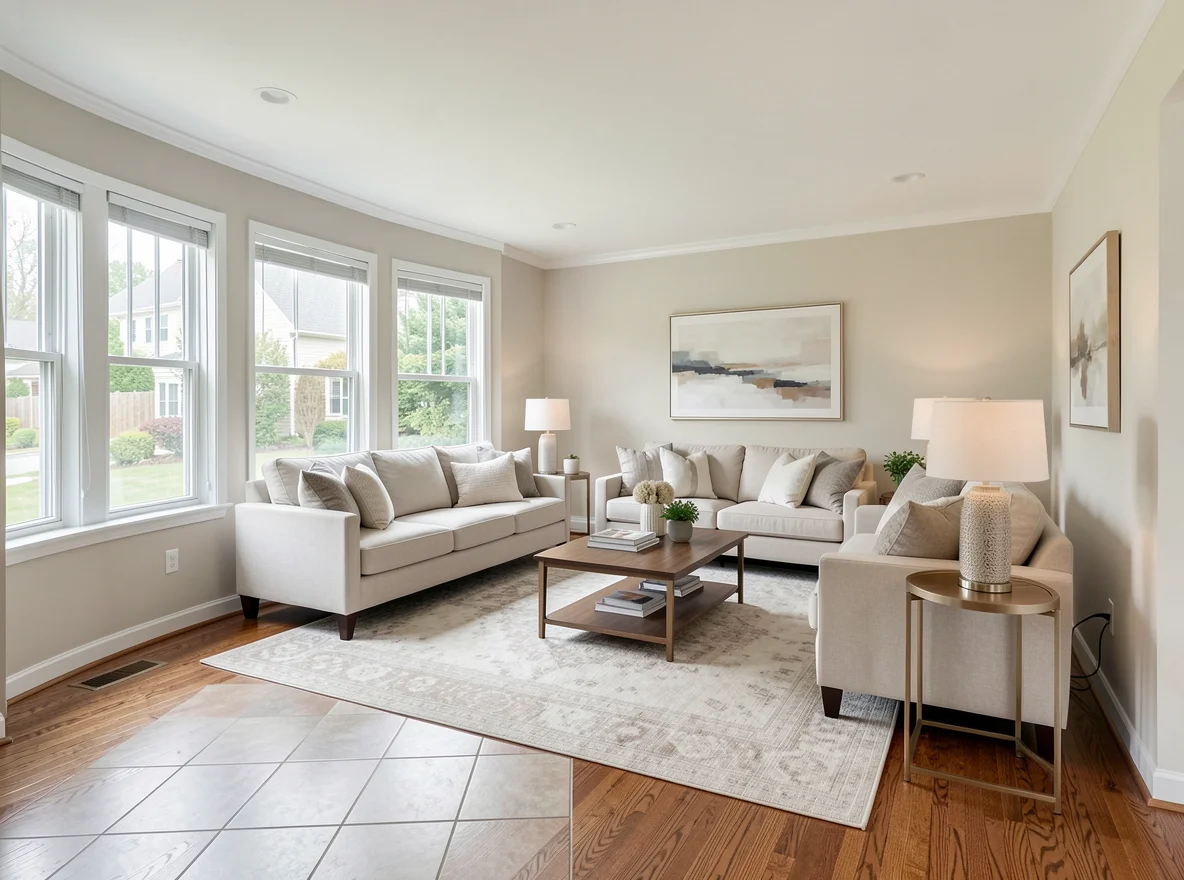Staged living room in a Central New Jersey home