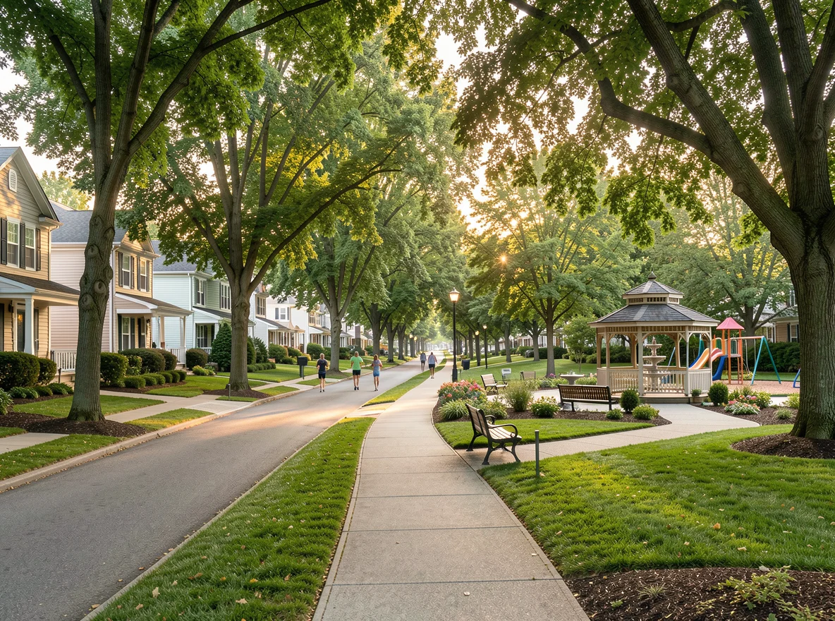 Tree-lined residential street in Middlesex County, New Jersey