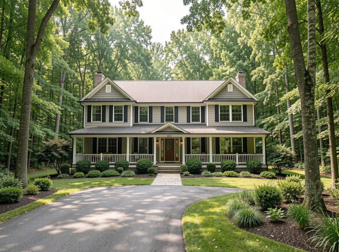 Home exterior in a wooded Lake Ariel setting