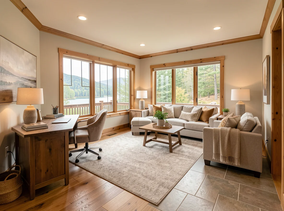 Warm mountain home interior suitable for remote work