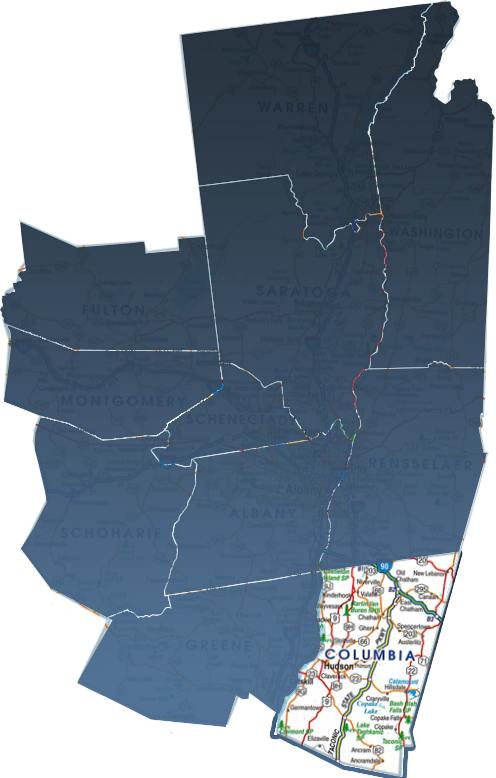 A map of Columbia County, NY, isolated within the Capital Region real estate market.