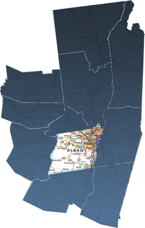 A map of Albany County, NY, isolated within the Capital Region real estate market.