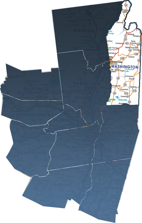 A map of Washington County, NY, isolated within the Capital Region real estate market.