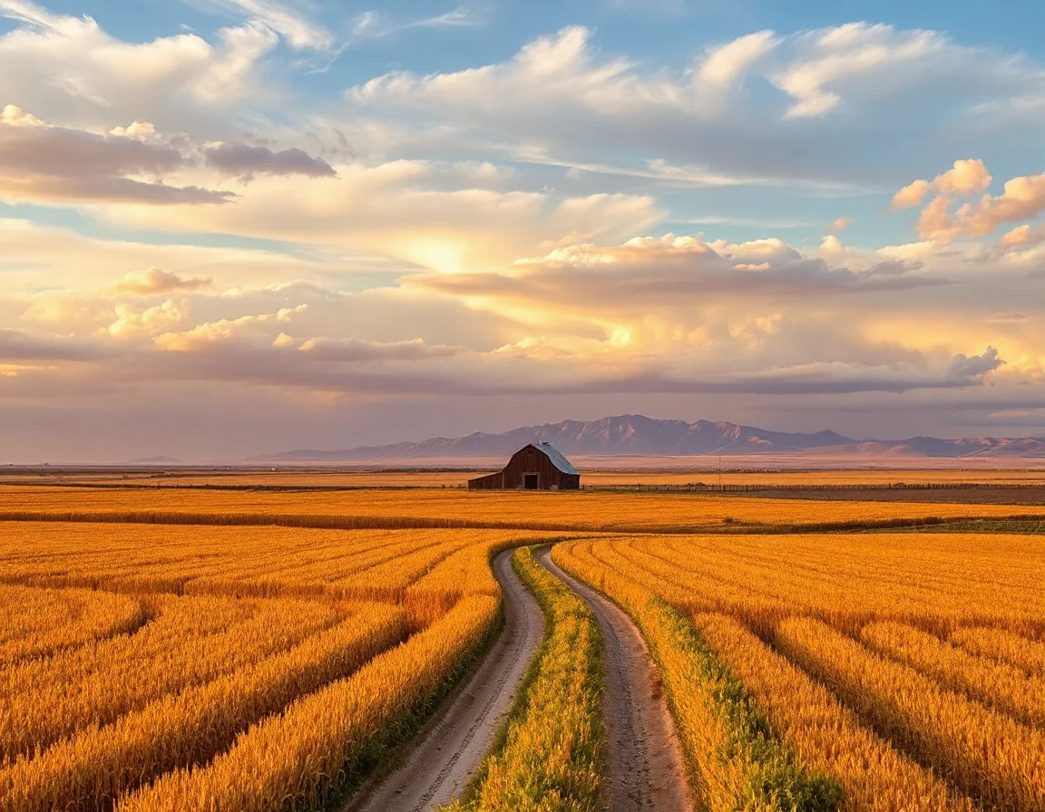 Prairie farmland and mountain horizon near Shelby, Montana