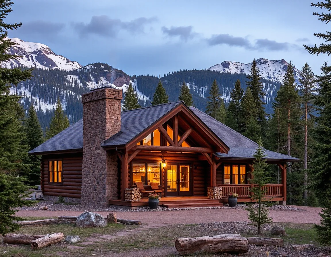 Rustic mountain lodge surrounded by the forests near Essex