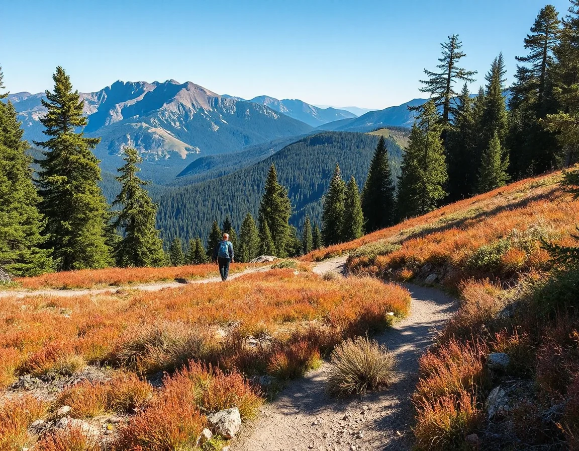 Forest trail and mountain scenery near Essex, Montana
