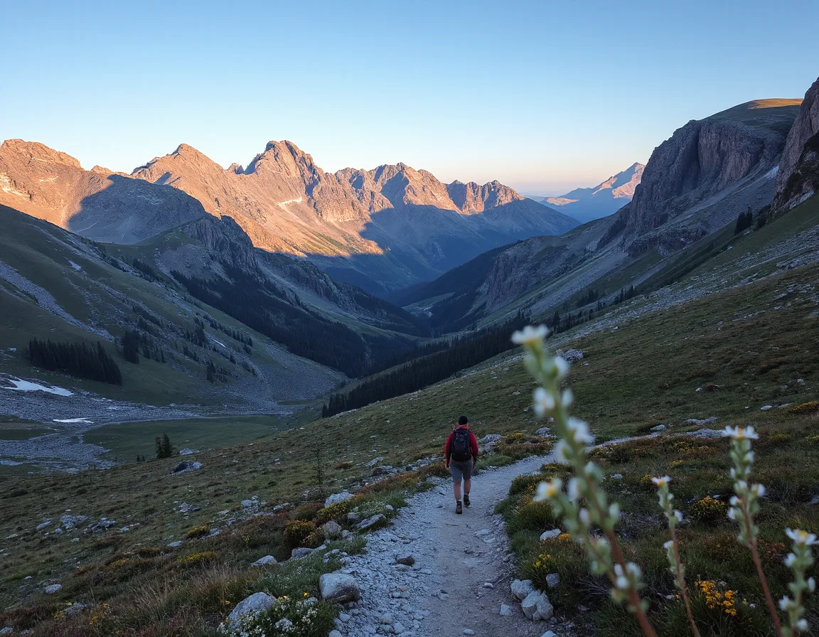 Mountain trail and alpine peaks near East Glacier Park