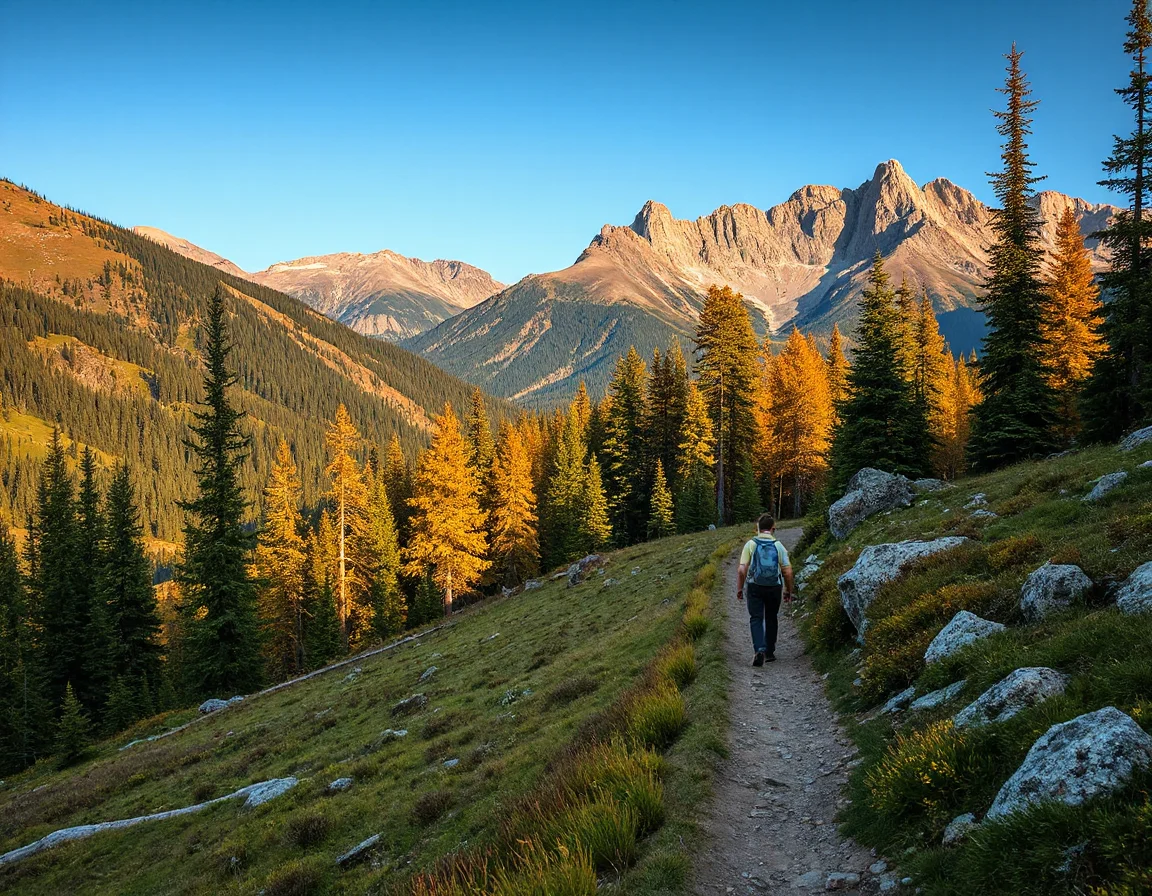 Mountain trail and autumn scenery near Essex, Montana