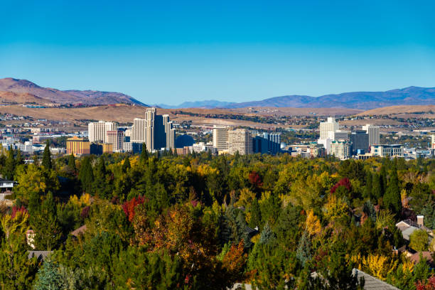 Reno neighborhood streetscape with mountain backdrop