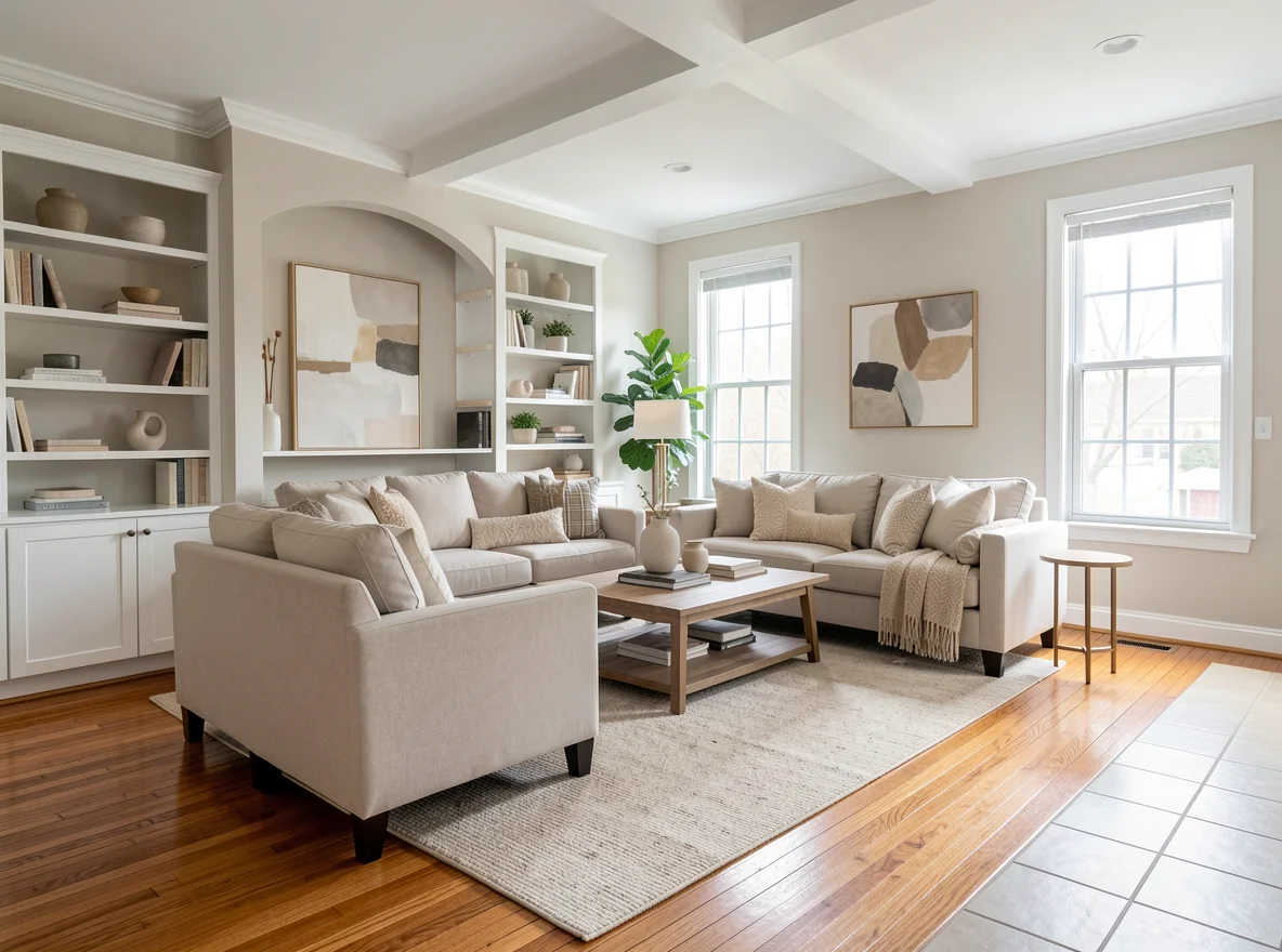 Staged living room prepared for sale