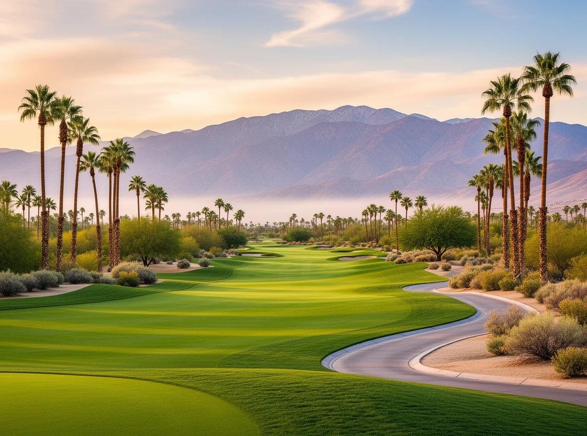 Desert golf fairway with mountain views in Rancho Mirage