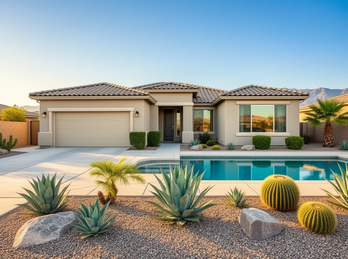 Single-story Cathedral City home with pool and desert landscaping