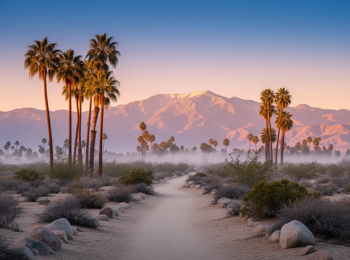 Sunrise desert landscape and mountains near Rancho Mirage