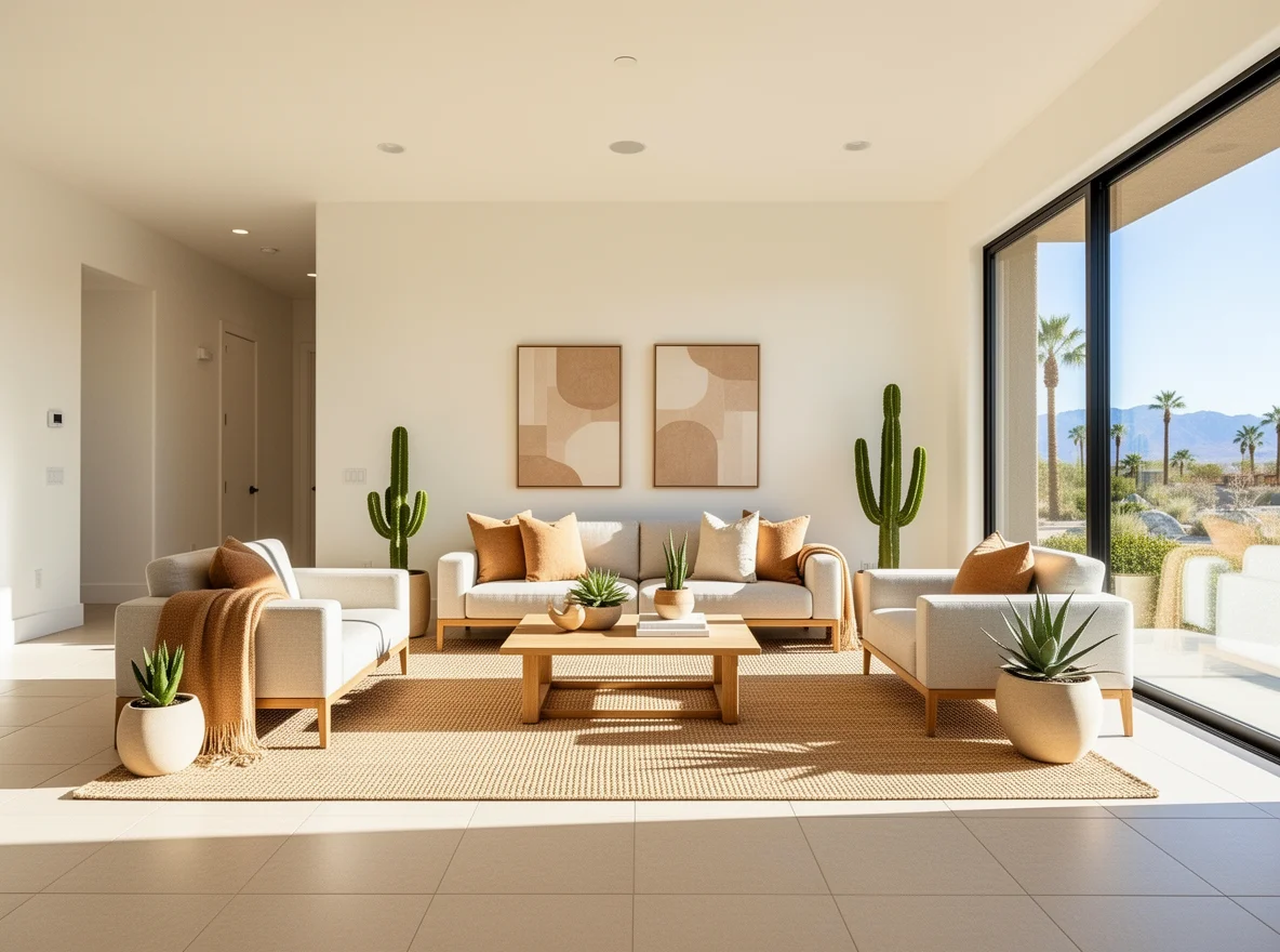 Bright staged living room interior in Palm Desert, California
