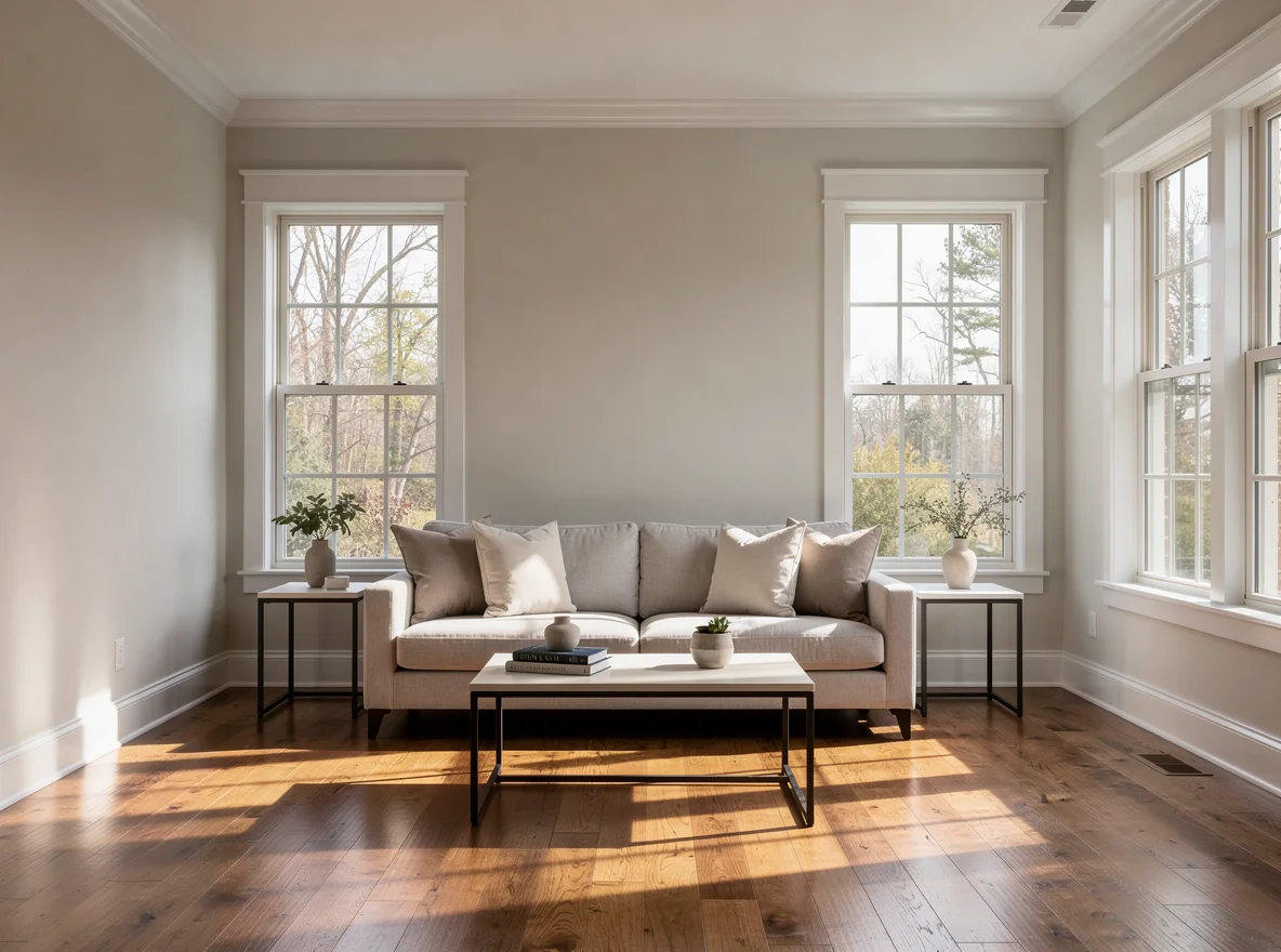 Bright staged living room in Franklin, Tennessee