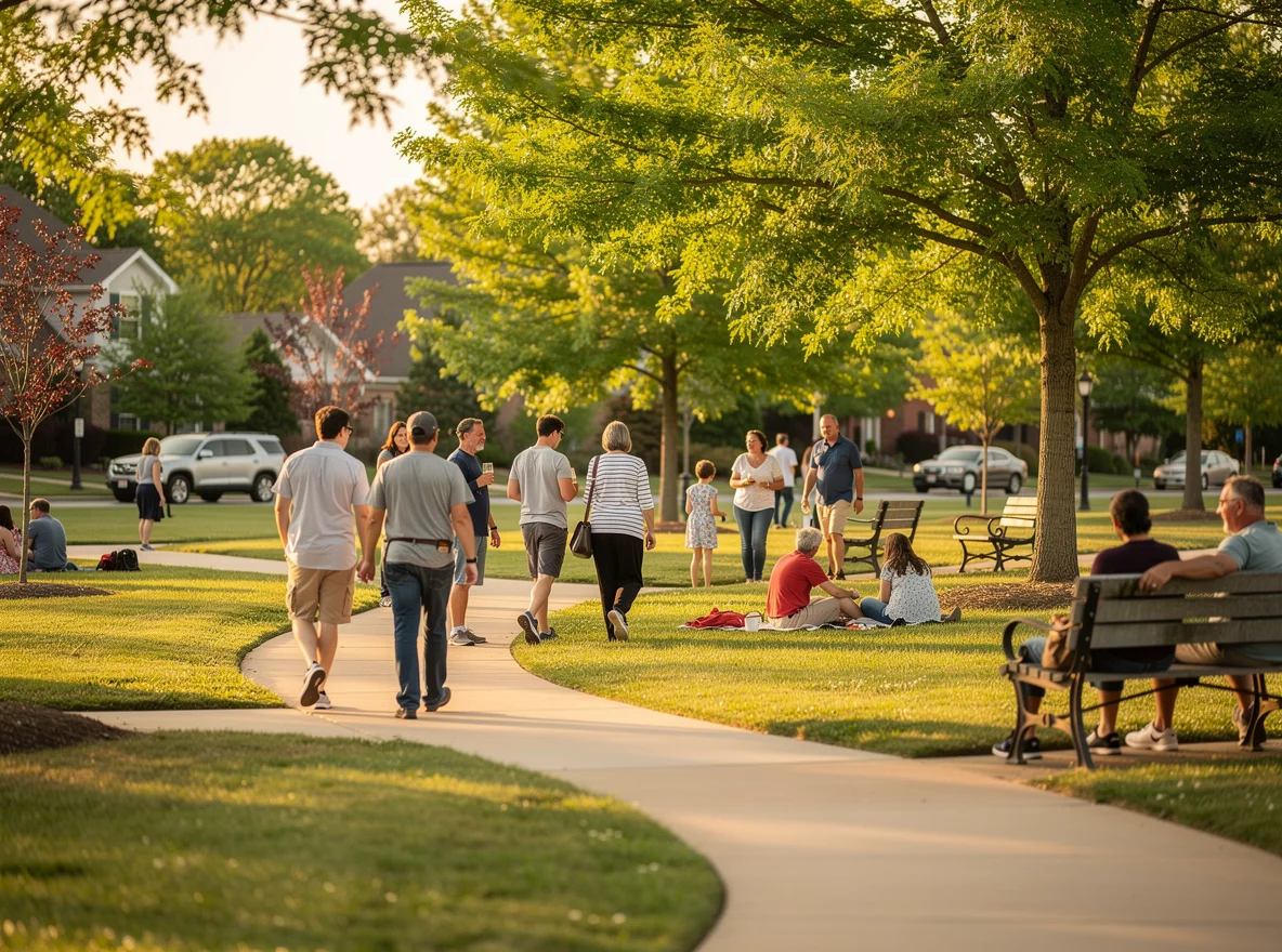 Relaxed community lifestyle scene in a Brentwood park