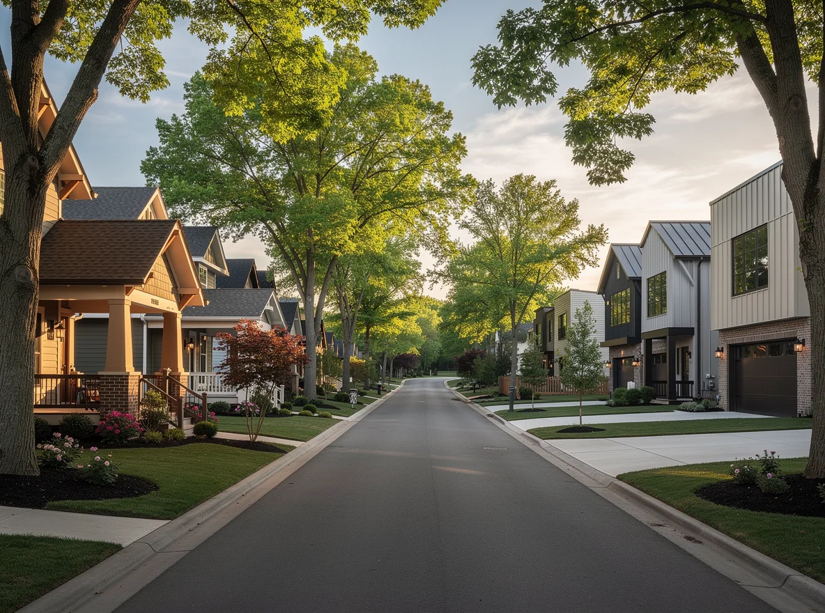 Residential homes and tree-lined street in Nashville