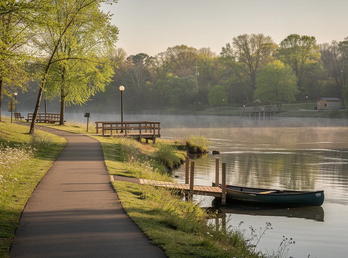 Greenway trail and river scenery in Nashville