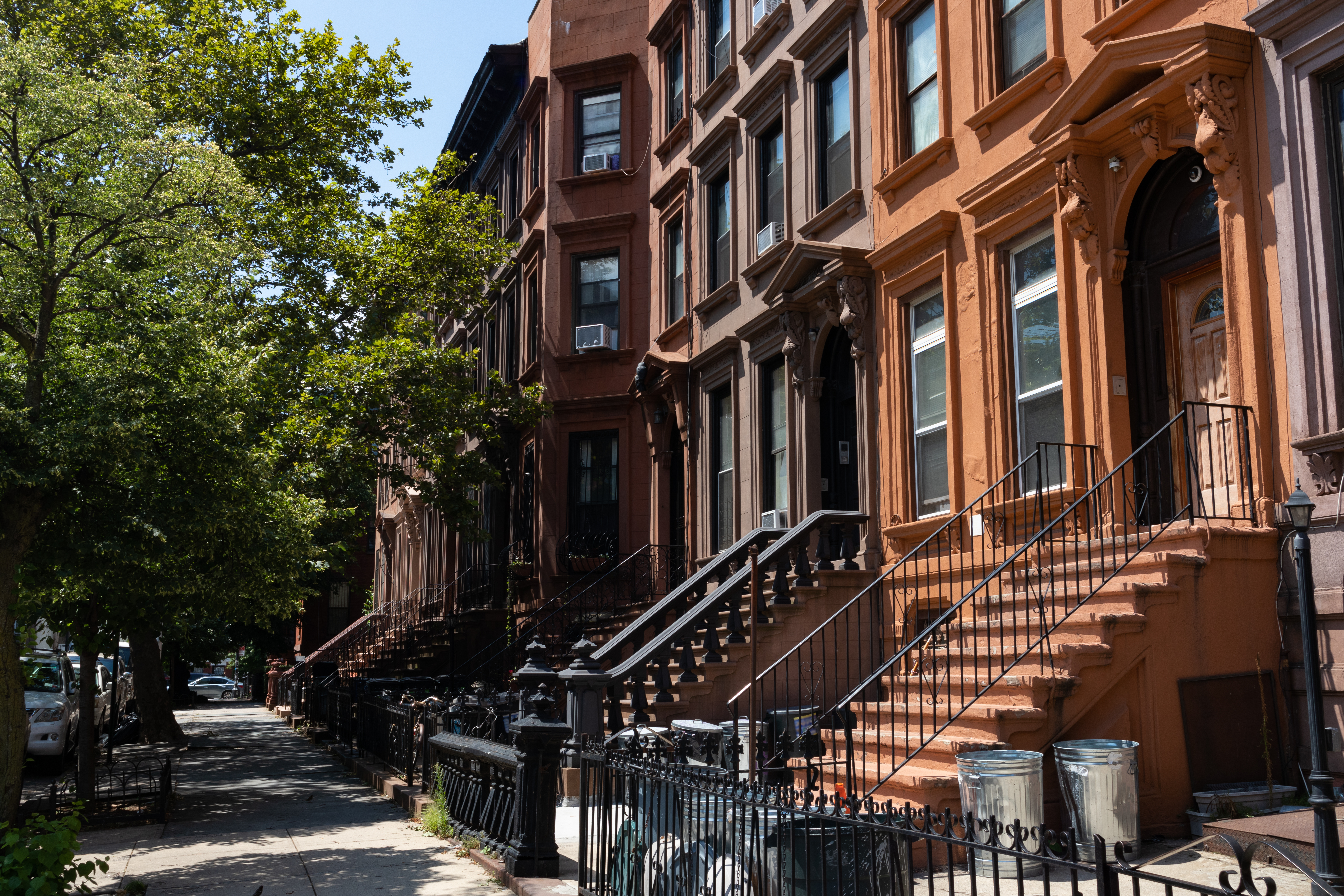 Brownstone-lined residential street in Brooklyn