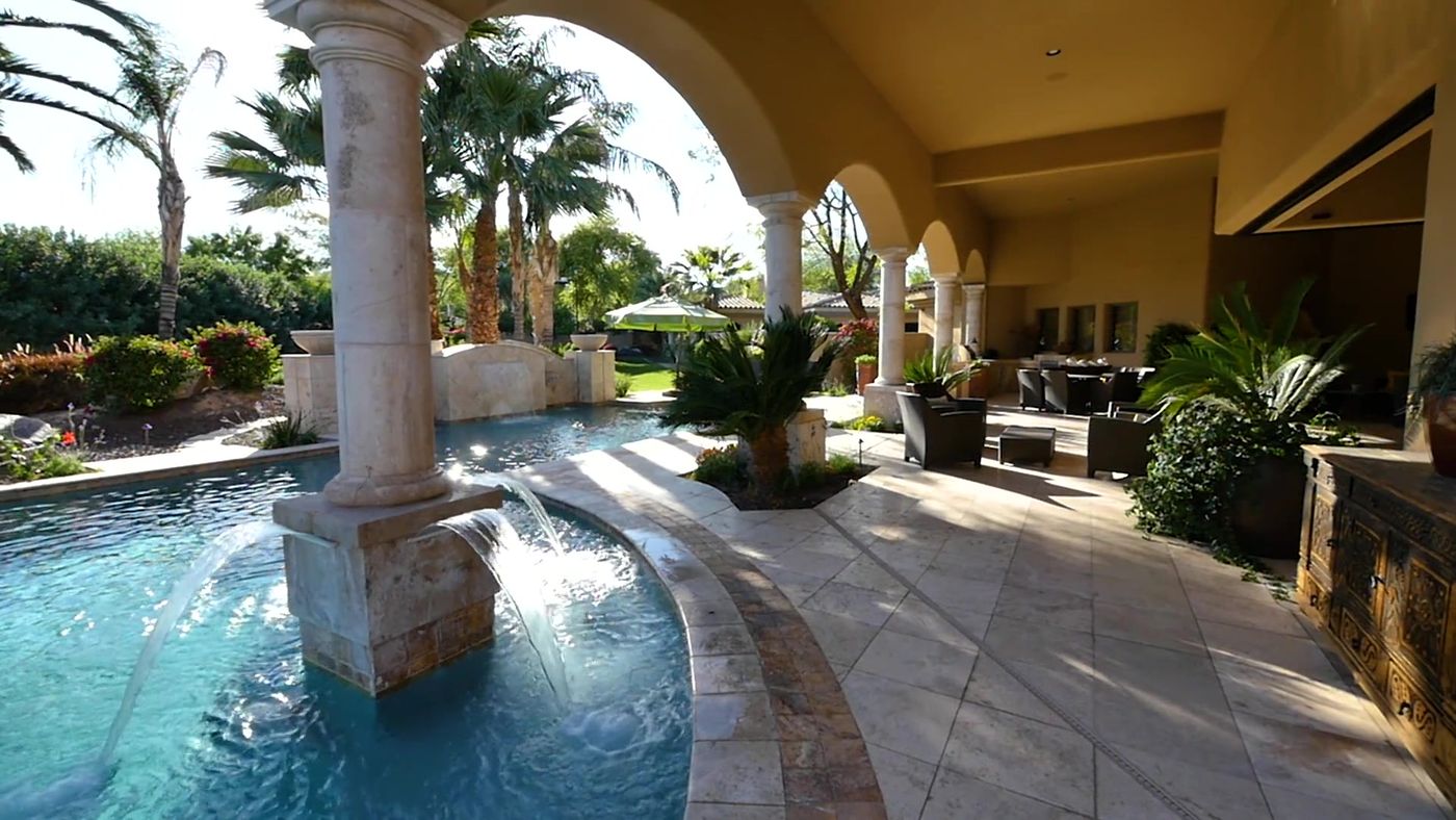 Covered loggia and pool at a Paradise Valley home