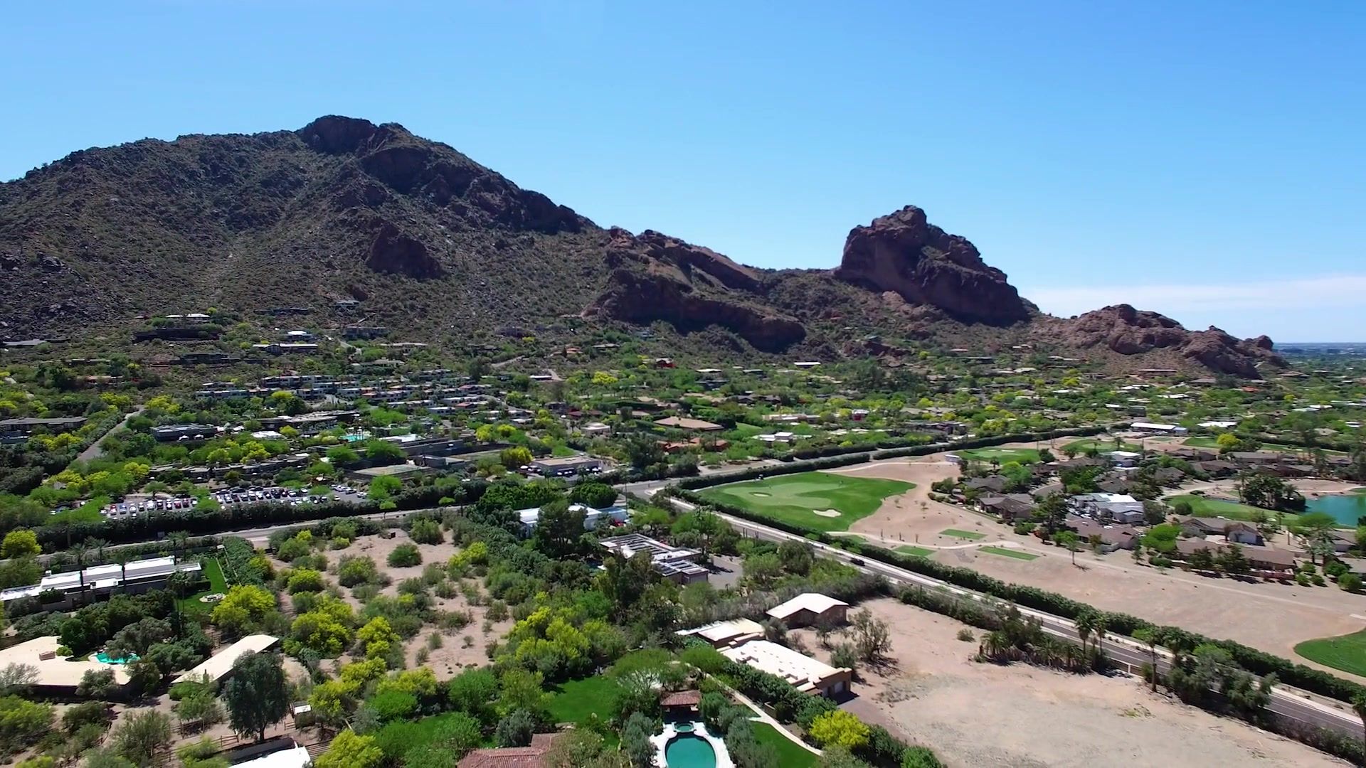 Aerial view of Paradise Valley with Camelback Mountain